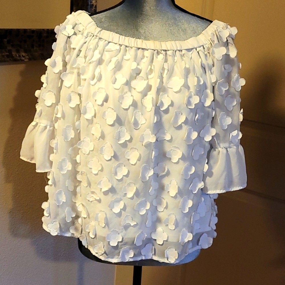 White Blouse with Flower Petals